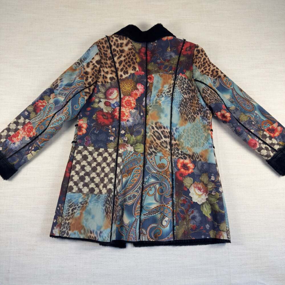 Weavz Faux Fur Lined Patchwork Print Boho Mid-Length Coat - Picture 3 of 6